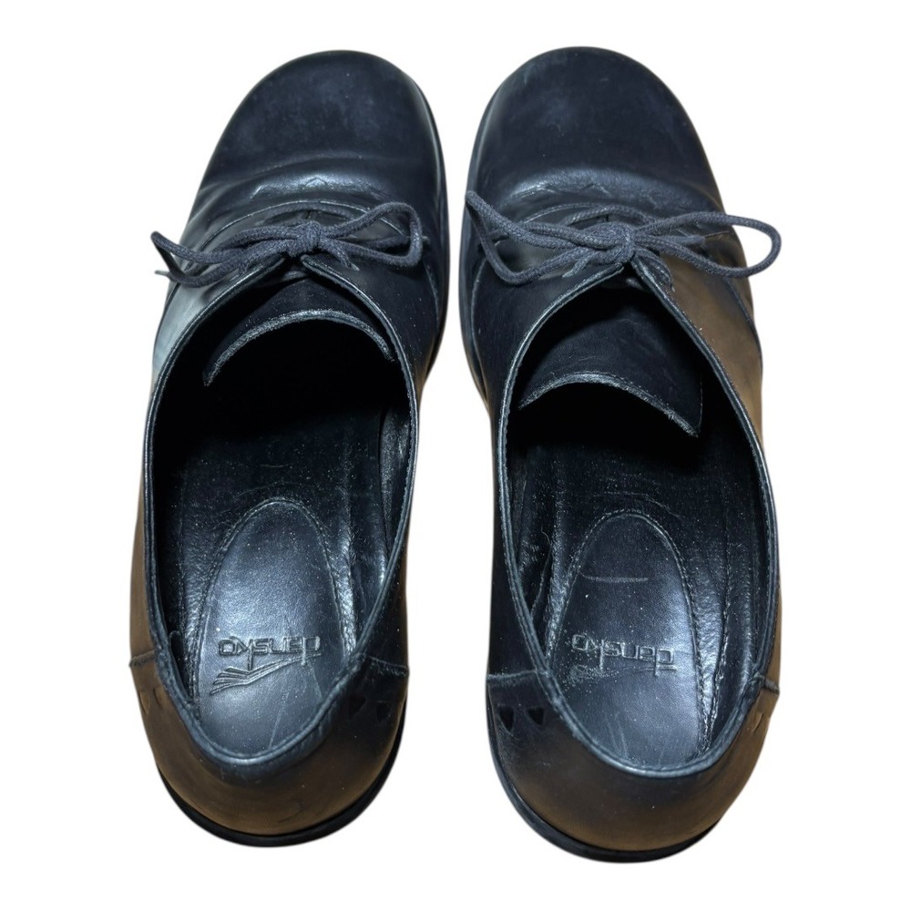 Dansko Black Leather Lace-Up Flats - Picture 4 of 8